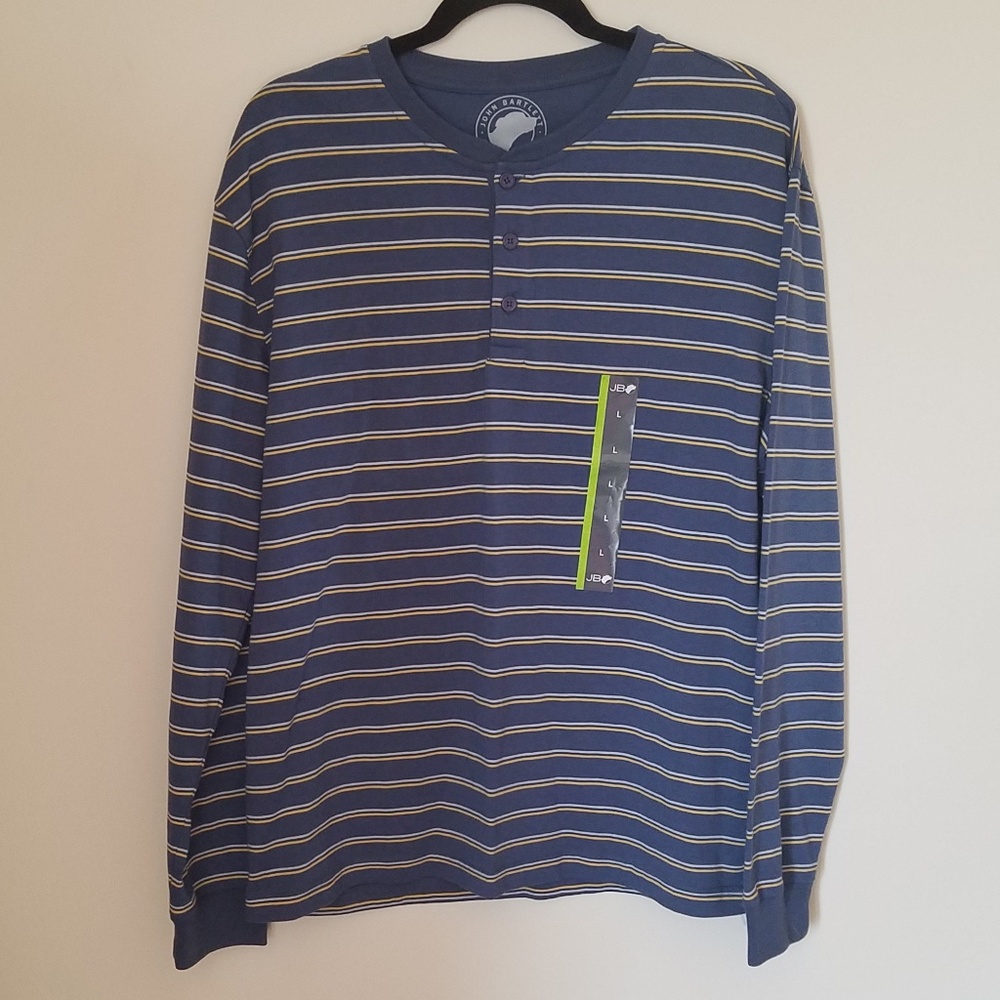 Striped Heather Blue Long Sleeve Henley